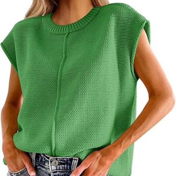 Amazon Tops - Women’s Lightweight Cap Sleeve Knit Top – Kelly Green, Loose Fit Pullover SMALL